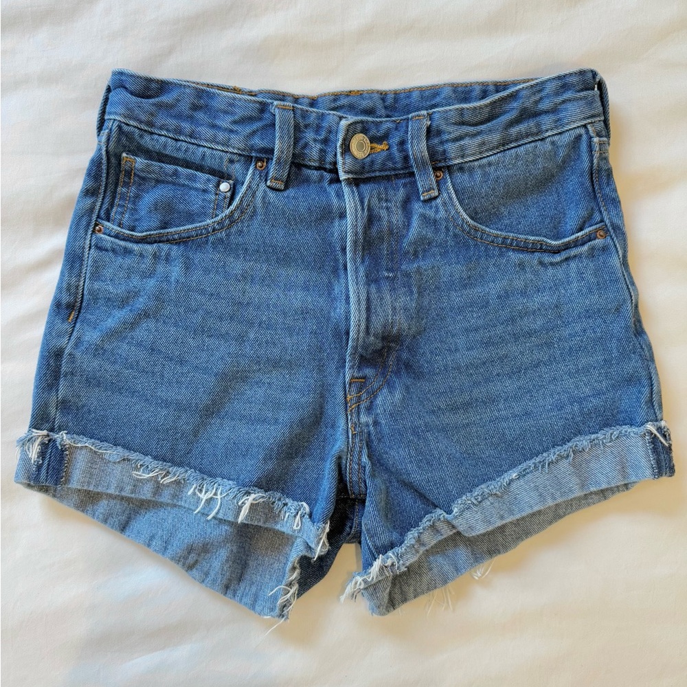H&M &denim High Waist Shorts Medium Blue Wash
